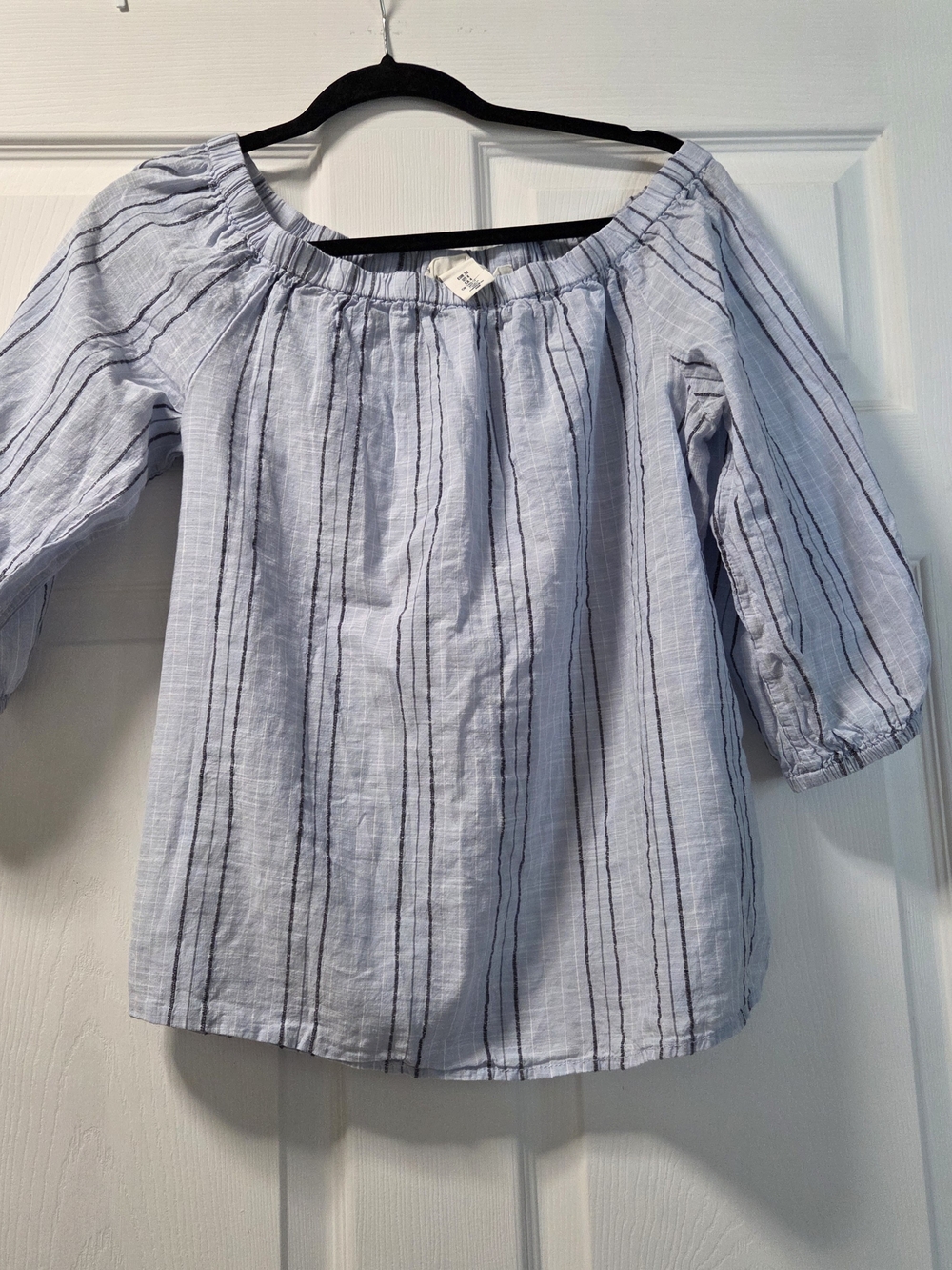 H&M Light Blue and Black Striped Off-Shoulder Tunic
